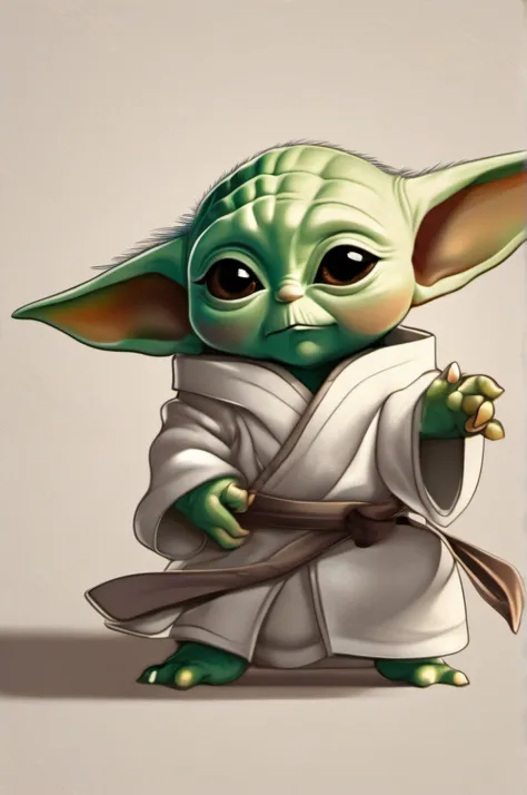 (adorable baby Yoda:1.2) haciendo patada de taekwondo, vestido con su dobok