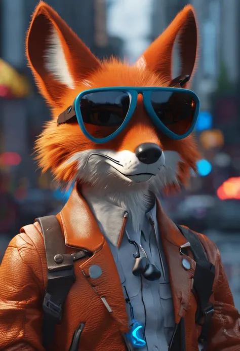 portrait of a cartoon fox wearing sunglasses, in the style of vray tracing, neonpunk, photo-realistic techniques, konica big mini, detailed costumes, colab, cold and detached atmosphere, 8k, sharp focus, ultra highly detailed, --ar 2:3 --s 750 --q 2 --v 5