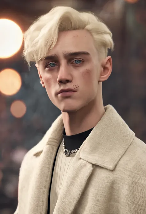 draco malfoy nose piercing looking like troye sivan soft face gay long hair septum piercing smoke coming out of mouth realistic closed eyes looking up chin up closeup septum nose ring, wearing a cream jumper nose piercing tattoos dragon- @Reut(fast)