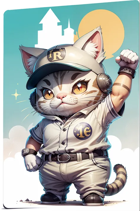 C4tt4stic, Cartoon silver tabby cat on baseball uniform,