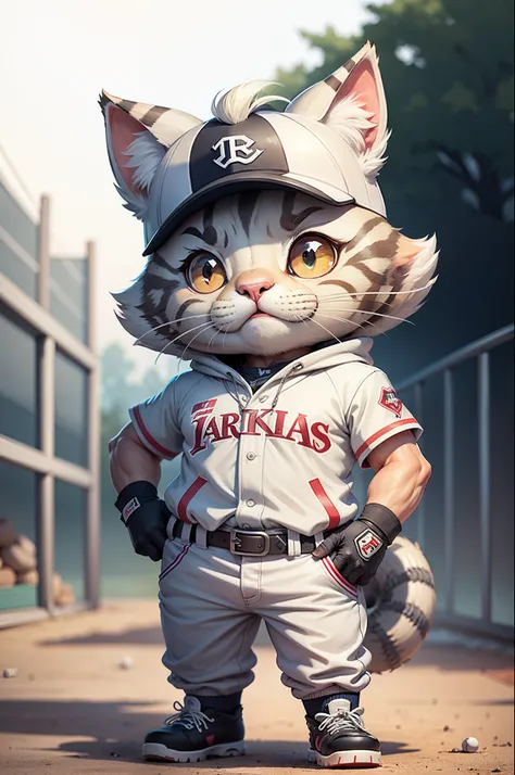 C4tt4stic, Cartoon silver tabby cat on baseball uniform,