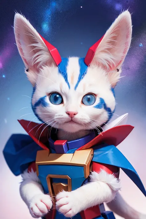 1 super cute kitten wearing origami Gundam armor,fur