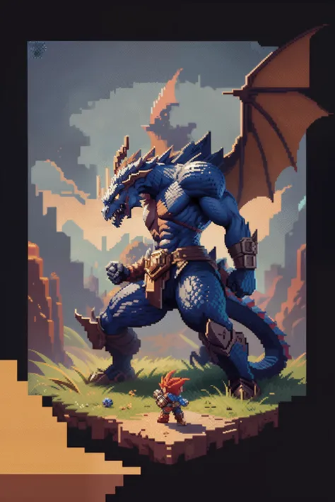 drak，Humanity，warrior，Dragon slaying，combats，Pixelated image of dragons Dragon pixel art, 1 0 0 0 x 1 0 0 0 pixel art, pixel art sprite, videogame sprite, high quality pixel art, Pixel art vintage Digimon bitmap, For red and blue Digimon, Pixel uh, 32-bit ...