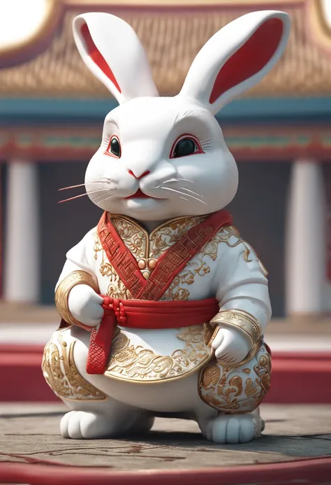 White rabbit toy,White Rabbit Cultural Creativity,Chinese Forbidden City elements,Traditional culture,3D style,Brilliant colors,finetextures