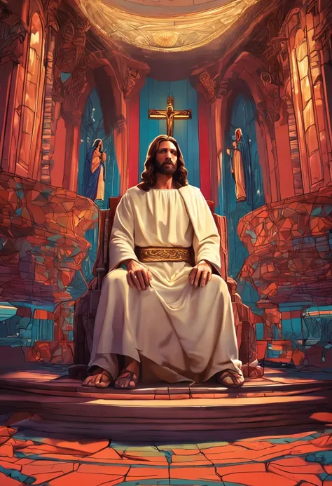 Crie uma imagem de Jesus sentado no trono