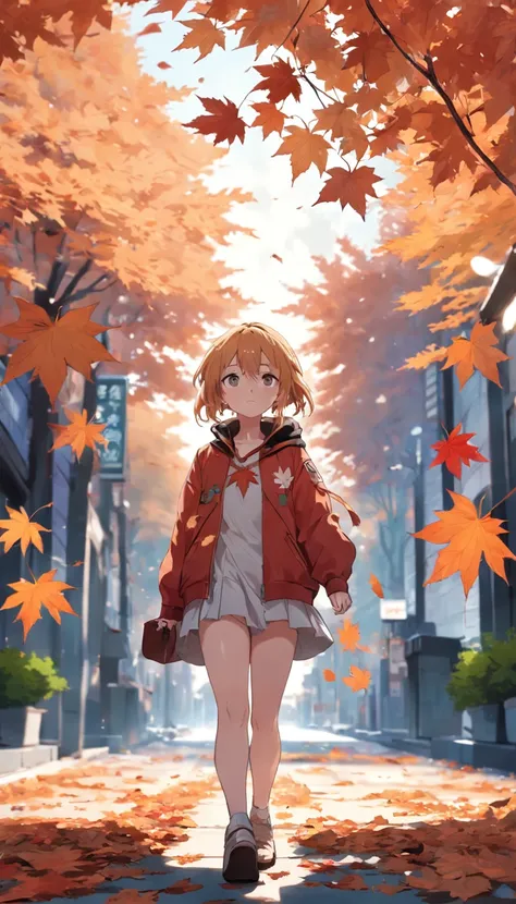 September fallen leaves cool street girl maple leaf flowers