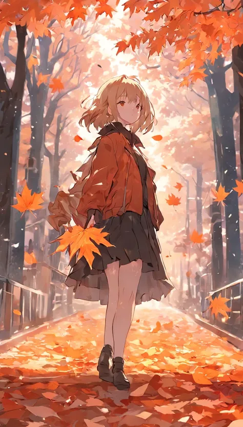 September fallen leaves cool street girl maple leaf flowers