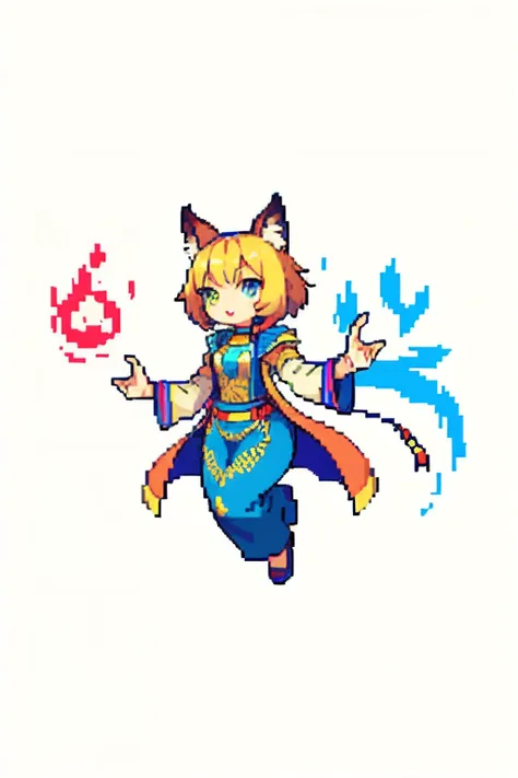 pix, pixel art create an anthropomorphic, female cat, with egyptian clothes more feline, jumps