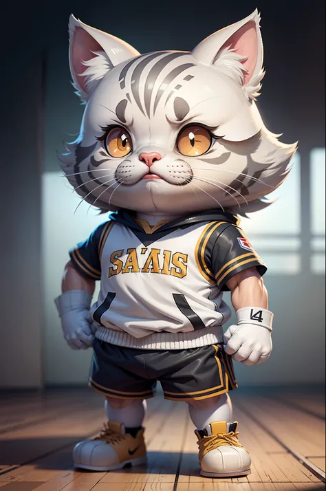 C4tt4stic, Basketball Uniform Cartoon Silver tabby Cat,