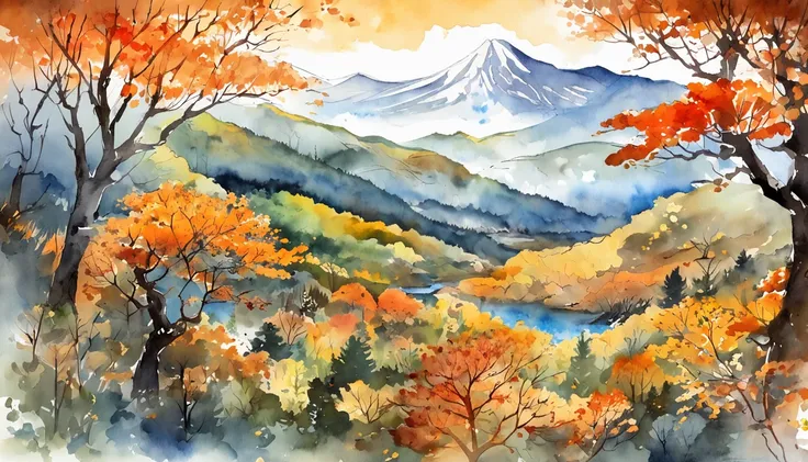 Intricate painting details of Japanese forests, by range murata, galaxy in background, Clouds, vivd colour, High contrast, Mountain, vector line art, orange highlights, trending in pixiv, anime concept art, Stick, Mattire, high high quality, Edge to edge, ...