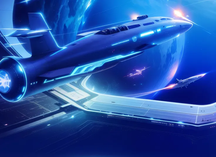 Spaceship, aviation, sci-fi, blue, dazzling, line, technology