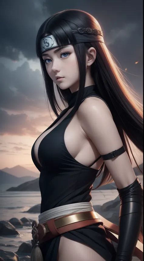 Hot profile picture, masterpiece, solo, extremely accurate rendering, coldly beautiful Hinata Hyuga, trustworthy young girl, savior of the world, simple design, best picture, 8K , pale white eyes, same color as the original demon ninja.