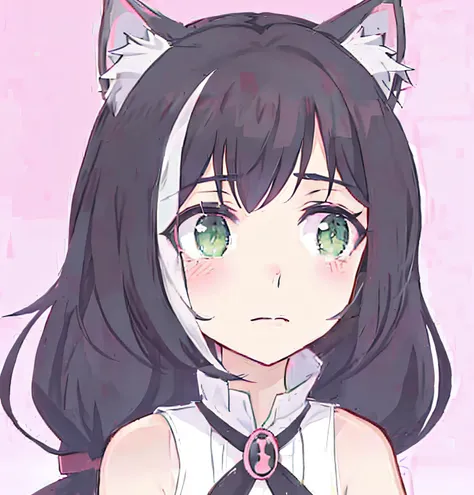 anime girl with black hair and green eyes in cat ear costume, anime catgirl, anime visual of a cute cat, cute anime catgirl, ani...