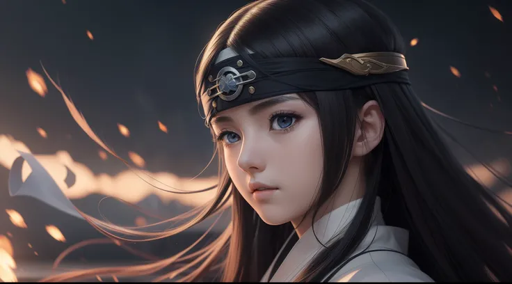 Hot profile picture, masterpiece, solo, extremely accurate rendering, coldly beautiful Hinata Hyuga, trustworthy young girl, savior of the world, simple design, best picture, 8K , pale white eyes, same color as the original demon ninja.