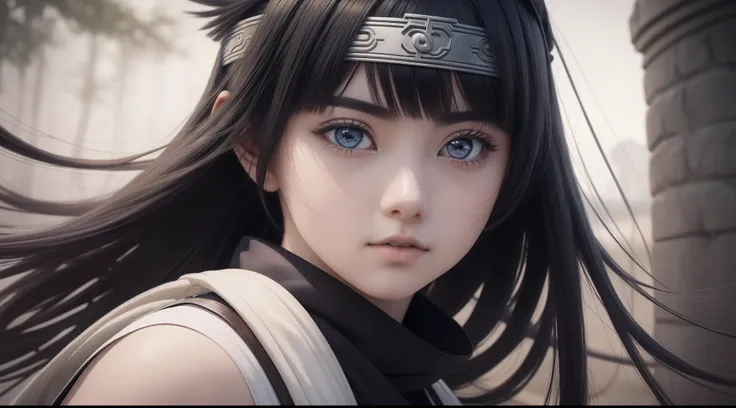 Hot profile picture, masterpiece, solo, extremely accurate rendering, coldly beautiful Hinata Hyuga, trustworthy young girl, savior of the world, simple design, best picture, 8K , pale white eyes, same color as the original demon ninja.