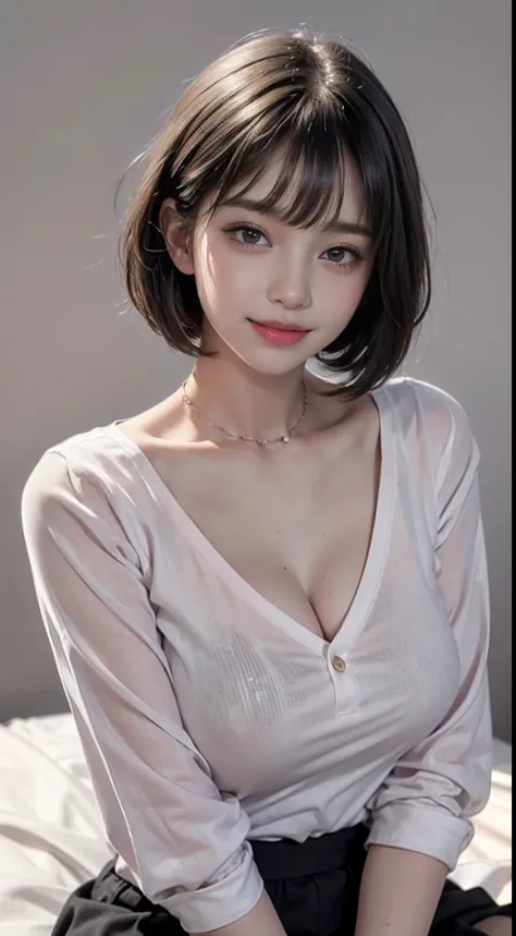 (8k, top quality, masterpiece: 1.2), (realistic, photorealistic: 1.37), super detailed, girl single, cute, solo, sitting, dating, (blush), (smile: 1.15), (closed mouth), big breasts, gaze staring at camera, breast staring at camera, fine beautiful eyes, la...