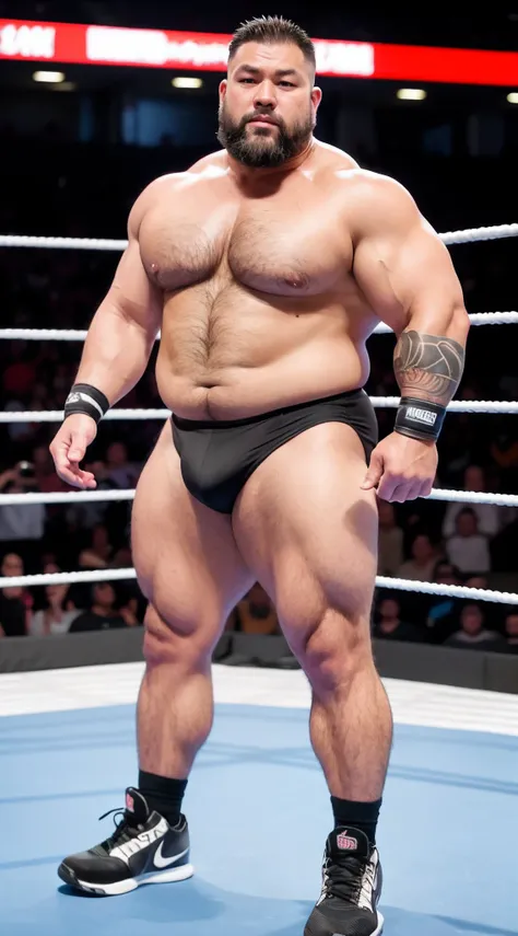 solo person，male people，Muscle wrestler，musculous，Stout wrestler，jpn，uncle，45-year-old middle-aged man，Short hair，short detailed hair，Wrestling boots，athletic sneakers，Full body like，Panorama Figures，WWE rings，WWE American professional wrestling，spotlight ...