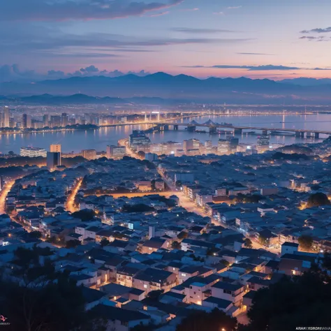 foto de uma colina, cidade de Genebra abaixo ao entardecer, luzes na cidade, beautiful dusk.  tiro ok Nikon p900, Magnificent panoramic image, .RAW