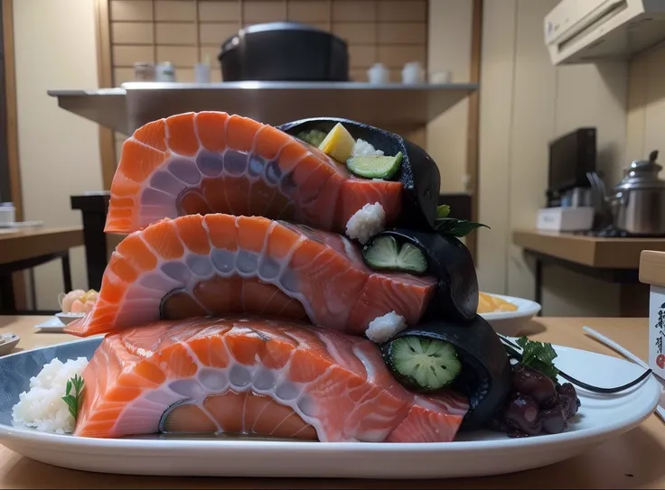 Eat Japanese seafood，Seafood receives radiation and mutates，salmon，Octopus with three heads