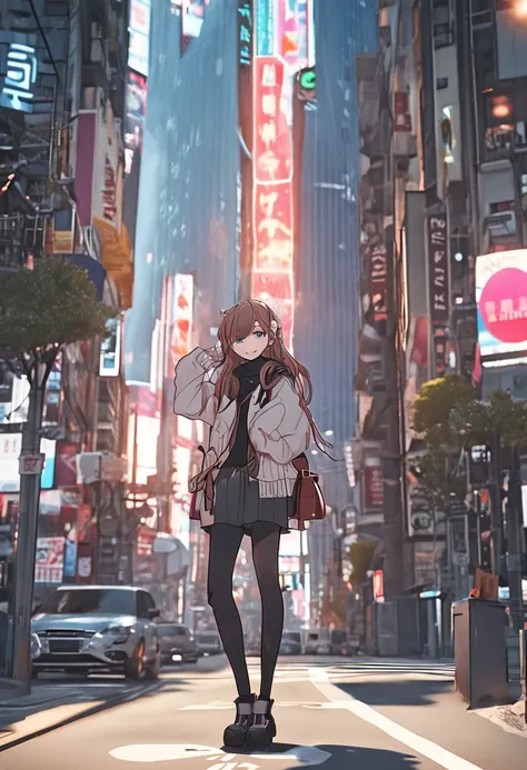 (8K、top-quality、​masterpiece:1.2)、 (realisitic、Photorealsitic:1.37)、 ultra-detailliert、DJ Soda、 1 girl in、full body Esbian、Wearing a turtleneck sweater and skinny jeans、Stand in the streets of Paris with Tokyo Tower in the background、 cute little、独奏、 Beaut...