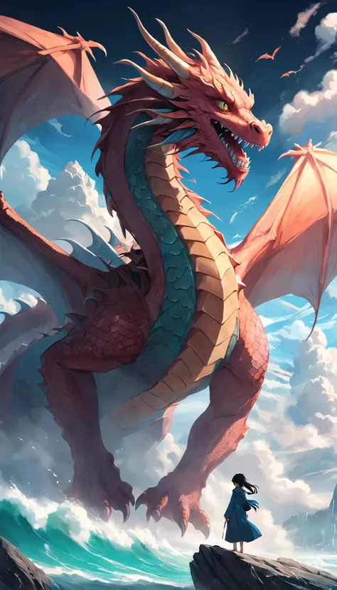 Draw four dragons，National tide wind，Shuttling through the clouds，Realistic style