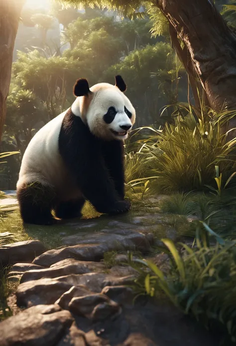 giant panda，facial closeups，Side Body，standing on your feet，tmasterpiece，best qualtiy，8K