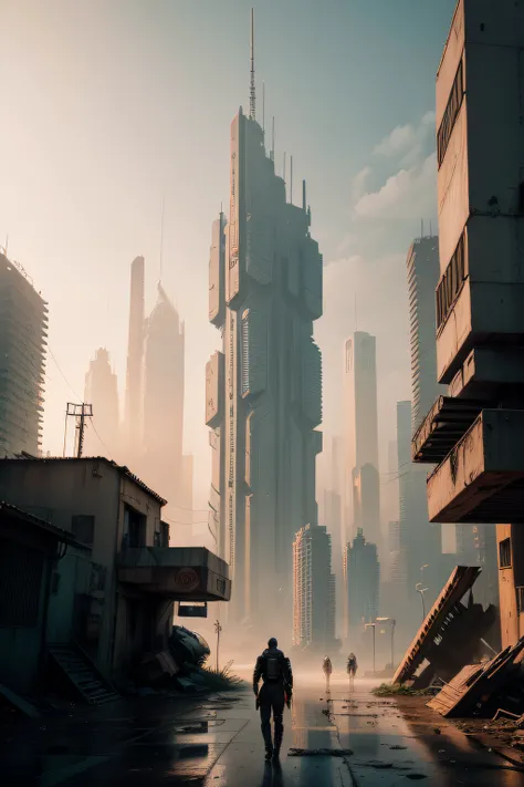 At the end of the video, You can show an image of the incomplete tower, com pessoas espalhadas por toda a terra.
There is a picture of a city street with a lot of buildings, digital concept art of dystopian, Cidade Cyberpunk Suja, cyberpunk apocalyptic cit...