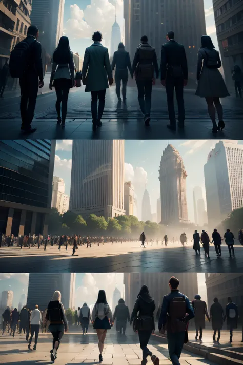 Dispersion of People: Scenes of people abandoning the unfinished construction of the tower and walking away in groups, each group speaking a different language. This emphasizes the dispersion caused by the confusion of languages.