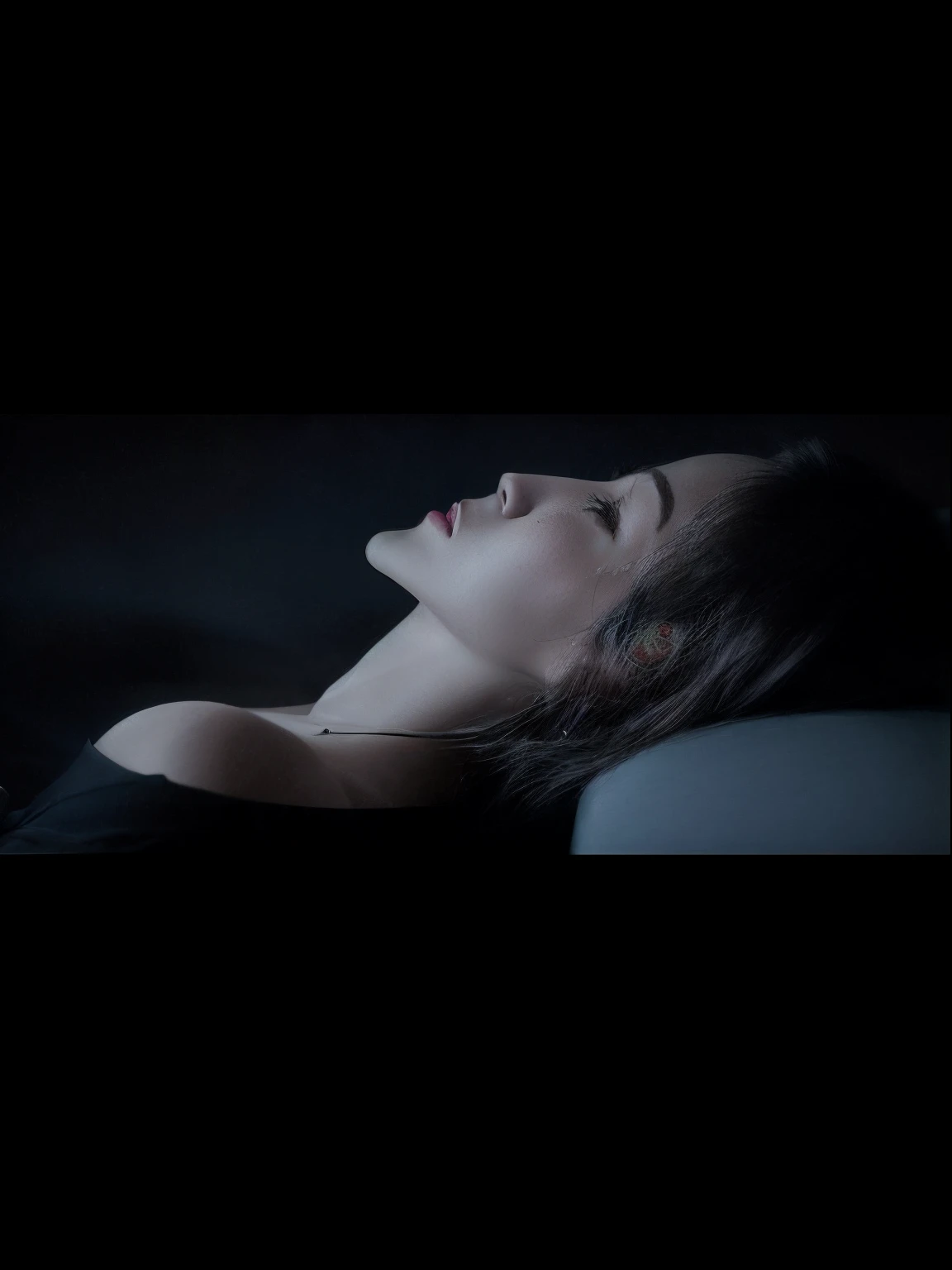 There was a woman lying on the sofa with her eyes closed and tears in her eyes, Soft portrait shot 8 K, shot with canon eoa 6 d mark ii, cinematic shot ar 9:16 -n 6 -g, 4 k ], 4K], Dramatic lighting; 4K 8K, taken with canon 5d mk4, Shot on Canon EOS R 6