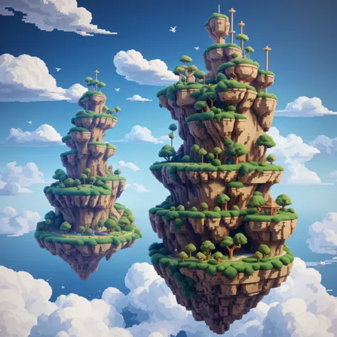 pixel game，design of game locations，pixel game location，pixel forest，rare clouds，16-bit pixel art, 3d render, octane render, axo...