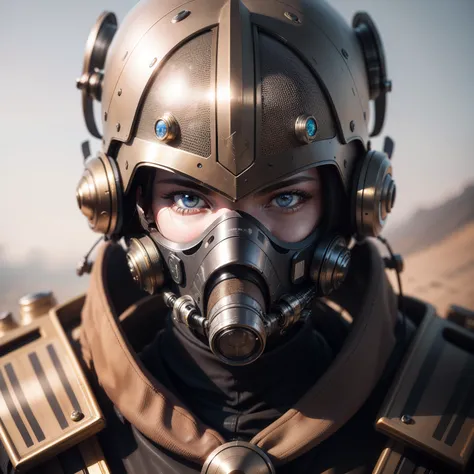 Best quality, masterpiece, (photorealistic:1.4), RAW photo, 8k portrait close-up of a futuristic helmet with mask, eye protection and filters for polluted air in nose and mouth. Made of plastic and metallic materials. Intricate and complex construction.