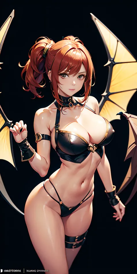 (solo 1 women), (masterpiece, best_quality, ultra detailed, immaculate: 1.3), epic, illustration, 1girl, (steampunk Vaporwave: 1.3) succubus, wings, full body, lingerie, [:formal costume design,:0.2], official art, ( African, Dark Skin: 0.6), Deep Red-Oran...