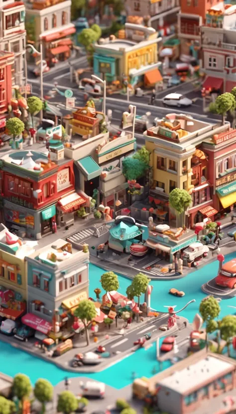 Miniature,Super cute clay world, Isometric view of the city ,cute clay freeze frame animation,City view, 城市，People ，the street，Road,tiltshift, Excellent lighting, volume, landscape, hospitals，dentist，With giant teeth as a background，brush,white backgrounid...