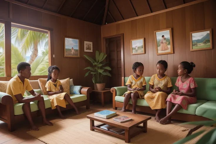 Year: 2023
Country: Vanuatu
Description: Inside a beautifully decorated living room in Espiritu Santo, a family of four gathers around an ornate wooden puzzle. The parents and their two children, one a tween and the other a teenager, focus intently on the ...