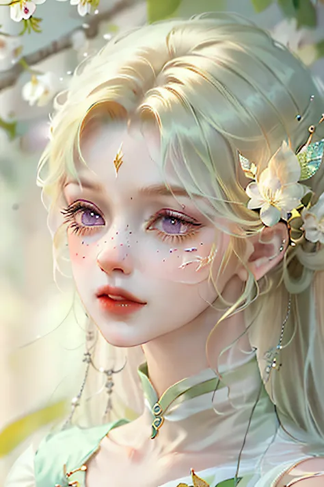 Fairy image of a group of women in gauze dresses，Spring/Summer 2023 Fashion Beige, Yellow, Green, Purple color scheme, flowing lightweight face close-up，Close-up of the hand