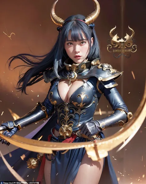 Professional , ​masterpiece、top-quality、photos realistic , depth of fields 、（Gemstone Blue Metal Body:1.２),(Matte Blue Black、（Standing in the church）、gold patterns、Wind-effect、Light Effects、Wind-effect、magic circles、（cleavage of the breast）、Dragon Gold Wea...