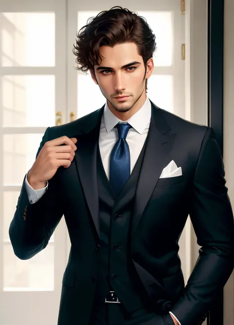 Man in suit looking at camera, face perfect, perfect handsome face, Handsome face, Inspired by Luca Zontini,good looking face, really good looking face!!, handsome attractive face, looking intensely at the camera, Rafael Personas, handsome detailed face