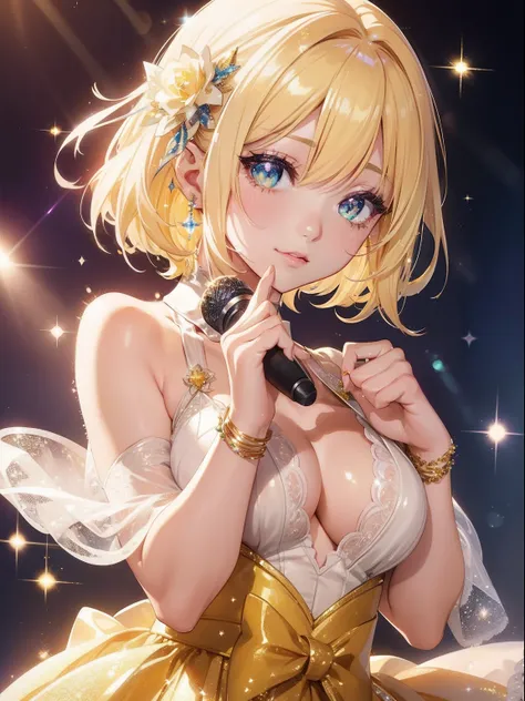 masutepiece, High resolution, 8K, anime woman, Delicate and detailed writing 、Detailed digital illustration、Short hair、perm、Shiny hair、Bangs、a very beautiful woman、Eyes are double, Large, Bust is D cup、High image quality, High quality、Detailed background、(...