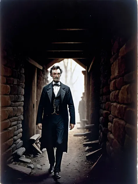 Abraham Lincoln walking in mysterious place, 1865