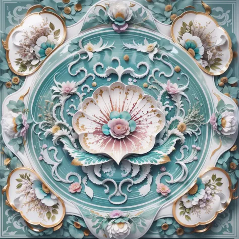 （Master masterpieces，high qulity，high detal，Perfect artwork：1.5），chinaware，volumettic light，Two-dimensional porcelain pattern，Cyan lines，white backgrounid：1.5