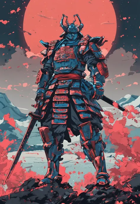 Samurai drawing sword Half-kneeling posture Mecha face on the front Mechanical ascension There is a scene of explosion behind the sword light 4K color is blue