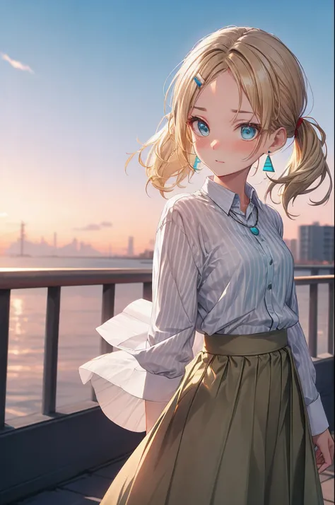 absurderes, ultra-detailliert,bright colour, extremely beautiful detailed anime face and eyes, view straight on, ;D, shiny_skin,25 years old, Short hair, (Forehead:1.3), Blonde hair with short twin tails, Shiny hair, Delicate beautiful face, red blush、(cya...