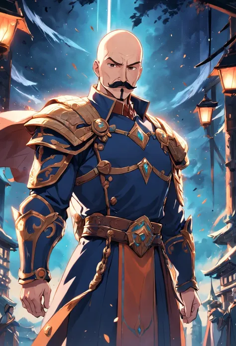 Charismatic and bald paladin with Mustache