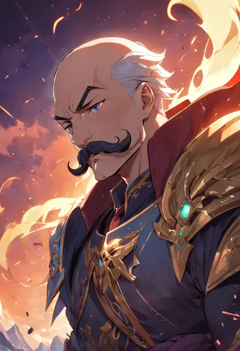 Charismatic and bald paladin with Mustache