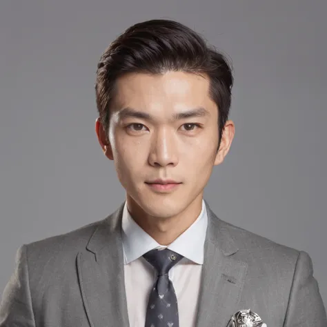 ((2 men)), handsome asian men in business suits, (crossed arms:1.1),(realistic:1.7),((best quality)), High detail RAW color Photo, ((upper body shot, upper body only)), ((passport photo, white background)), symmetrical, highly detailed, skin pores, skin im...