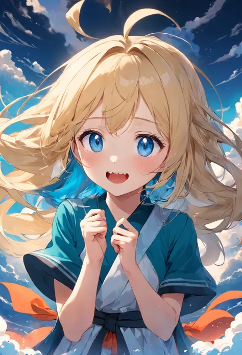 blonde with blue eyes，Lazy expression，JK Campus，Cute smile，Tall and tall，Sea of Clouds