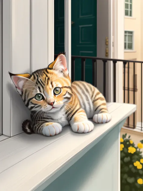 Cute solid color kitten lying on the balcony