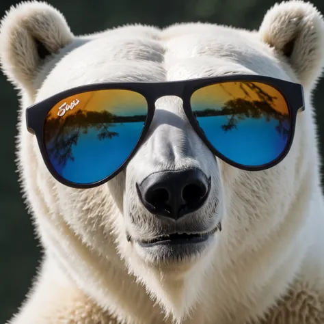 Cute polar bear in sunglasses,fundo de salpicos,fofo,Contornos,neon color,。...3d,vetorial,etiqueta,Simples --blocos