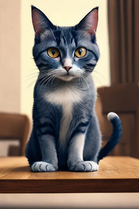 Blue-gray cat，Big eyes
Listless lying on the table