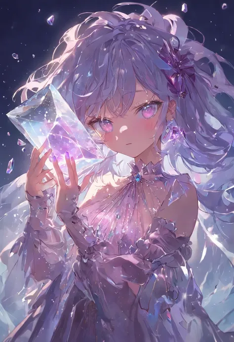 (((crystals texture Hair)))，{{{{{extremely detailed CG}}}}},{{8k_wallpaper}},{{{{Crystalline purple gemstone gloves}}}},((beautiful detailed Glass hair)),((Glass shaped texture hand)),((Crystallize texture body)),Gem body,Hands as clear as jewels,Crystalli...